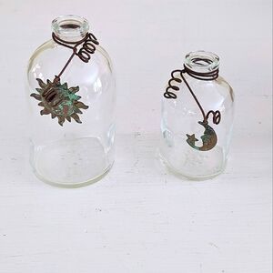 Clear Glass Copper Accented Bud Vases Set Of 2